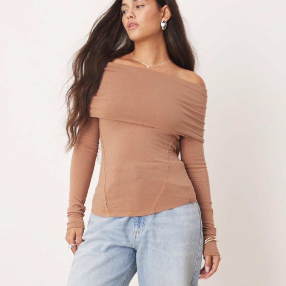 NWOT Free People iris off-shoulder layering top brown xs womens we the free ls